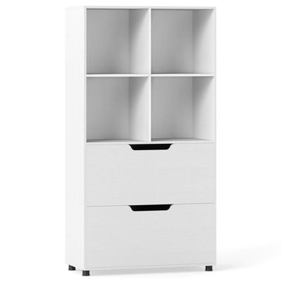 Bookcase with 2 Drawers 4-Tier Open Bookshelf with 4 Storage Cubes for Home Office