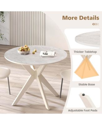  36" Faux Marble Tabletop Rubber Wood Legs Kitchen Round Dining Table