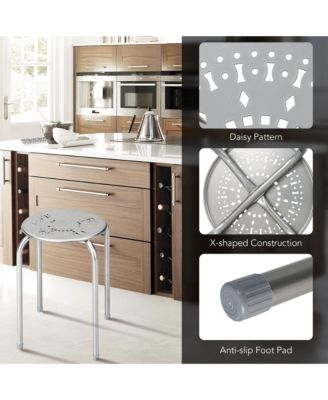 Set of 6 Stackable Metal Stool Set Daisy Backless Round Top Kitchen