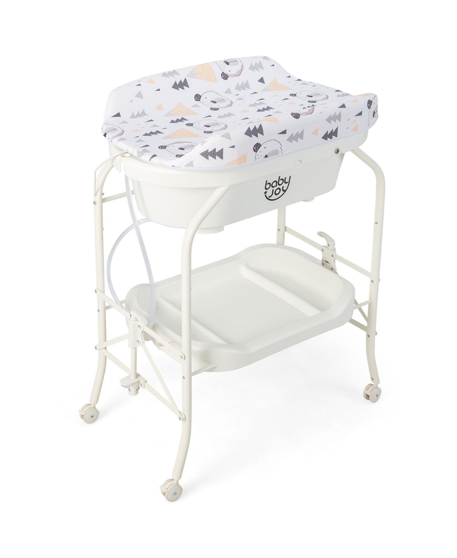 Baby Changing Table with Bathtub, Folding Diaper Station with Wheels