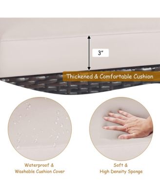 3PCS Patio Wicker Sofa Set Acacia Wood Frame