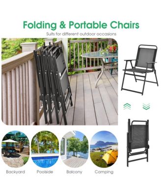 2pcs Patio Folding Chairs Heavy-Duty Metal Frame Armrests Portable Outdoor