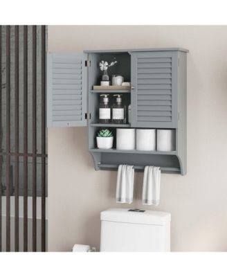 Bathroom Wall Mounted Medicine Cabinet with Louvered Doors & Towel Bar