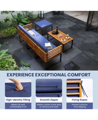 5 Piece Patio Chair Set, Acacia Wood Chair Set with Ottoman & Coffee Table