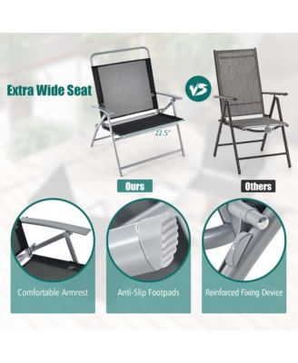 3pcs Patio Folding Table Chair Set Extra-Large Seat Metal Frame Portable Outdoor