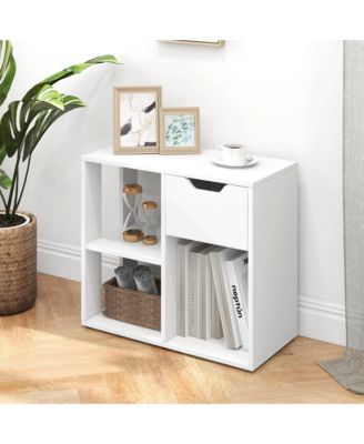 3-Cube Bookcase Organizer with 2-tier Wooden Storage Shelf & Pull-out Drawer