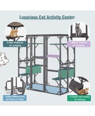 Large Wooden Cat House 71'' Indoor Outdoor Weatherproof Catio Kitten Enclosure