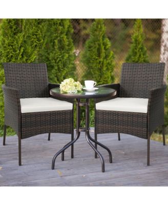 Set of 4 Patio Rattan Dining Chairs Cushioned Seat Curved Armrests