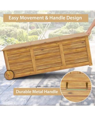 48 Gallon Acacia Wooden Patio Storage Deck Box Outdoor Storage Box with Wheels