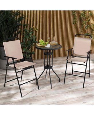 3PCS Patio Bistro Set Folding Chairs Round Bar Table with 1.6'' Umbrella Hole Yard