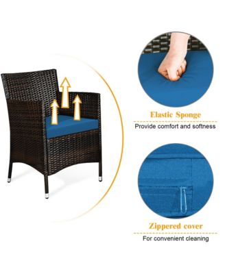 4PCS Rattan Patio Furniture Set Cushioned Sofa Chair Coffee Table