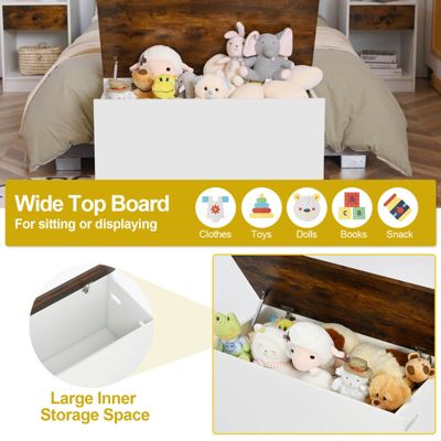 Flip-top Storage Chest Lift Top Storage Bench Wooden Deck Toy Box