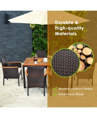 7PCS Rattan Outdoor Dining Set Patio Furniture Set w/ Cushions Umbrella Hole