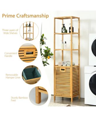 Tilt-out Laundry Hamper Bamboo Tower Hamper w/3-Tier Shelves
