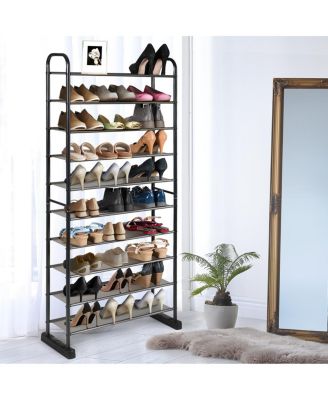 10-Tier Shoe Rack Space-saving Shoe Organizer W/Metal Frame Shoe Tower