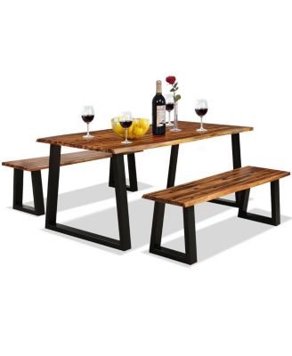 Picnic Table Set Acacia Wood 3 Piece Table Bench Outdoor Patio