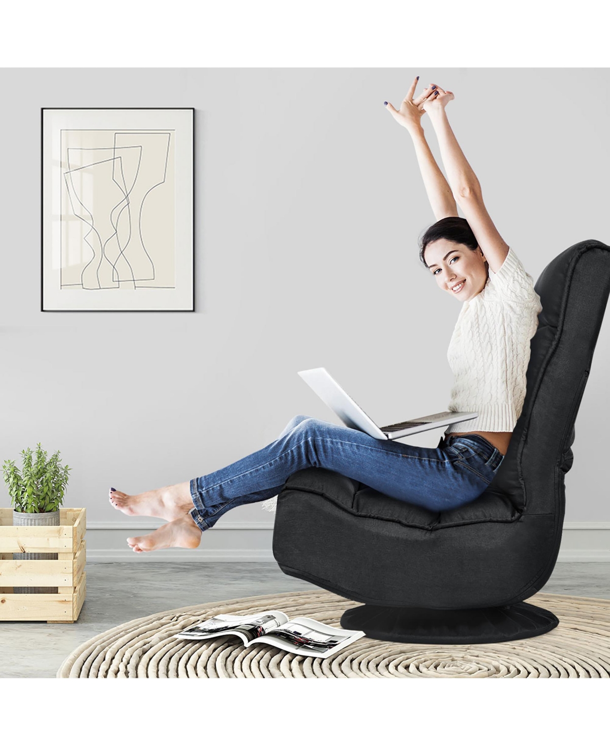 Gaming Chair Fabric 6-Position Folding Lazy Sofa 360 Degree