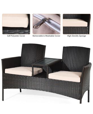 Patented Patio Rattan Chat Set Loveseat Sofa Table Chairs Conversation Cushioned