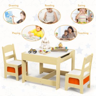 Kids Table Chairs Set With Storage Boxes Blackboard Whiteboard Drawing