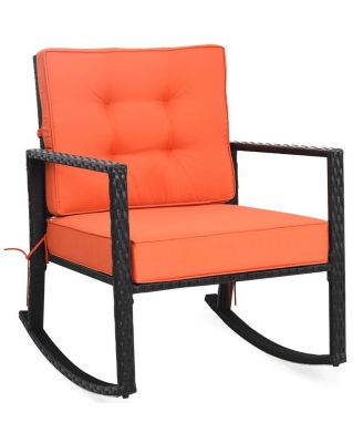 Patio Rattan Rocker Chair Outdoor Glider Wicker Rocking Chair Cushion Lawn Deck