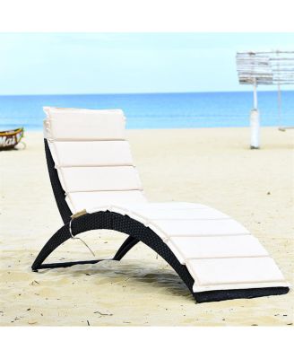 Folding Patio Rattan Lounge Chair Chaise Cushioned Portable Garden Lawn