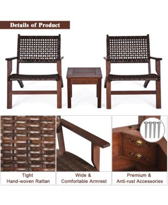 3PCS Patio Rattan Furniture Set Coffee Table