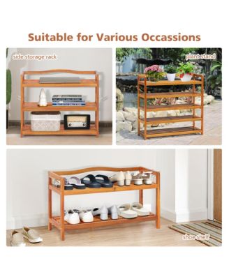 5-Tier Wood Shoe Rack Solid Acacia Wood Shoe Shelf with Side Metal Hooks