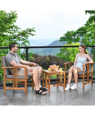 3PCS Solid Wood Patio Furniture Set Table&Chairs