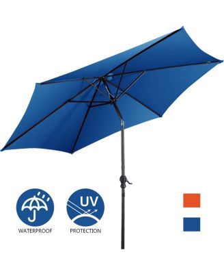 9FT Patio Umbrella Patio Market Steel Tilt W/ Crank Outdoor Yard Garden