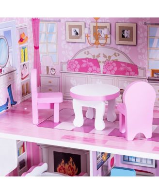 28'' Dollhouse w/ Furniture Gliding Elevator Rooms 3 Levels Young Girls Toy