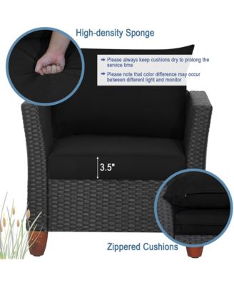 3PCS Patio Rattan Conversation Set Outdoor Furniture Set w/ Black Cushions