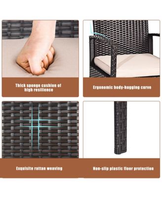 4PCS Patio Rattan Conversation Furniture Set Cushioned Seat Glass Table