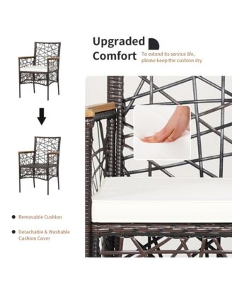 2pcs PE Wicker Patio Bistro Chairs Acacia Wood Armrests