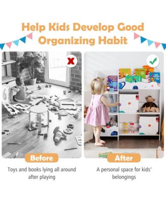 Kids Toy and Book Organizer Children Wooden Storage Cabinet