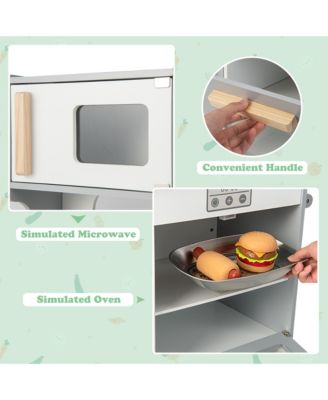 2 in 1 Kids Play Kitchen& Restaurant Double Sided Wooden Kitchen Playset Toddler