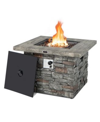 34.5'' Square Propane Gas Fire Pit Table Faux Stone w/ Lava Rock