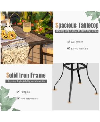 Patio Square Bar Table Wood-Like Tabletop Metal Frame Garden Backyard