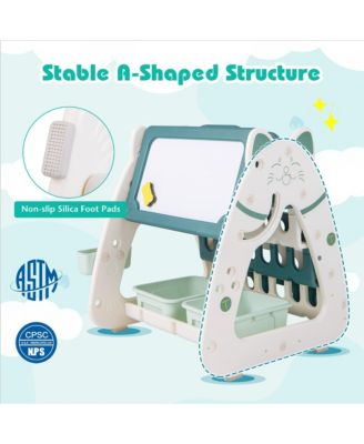 3-In-1 Kids Art Easel with Stool Magnetic Dry-Erase Board with Book Rack