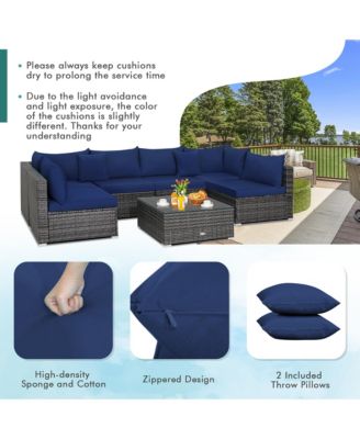 7PCS Patio Rattan Furniture Set Sectional Sofa Cushioned Garden