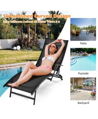 2PCS Patio Folding Lounge Chair Chaise Recliner Adjustable Stackable W/Armrest