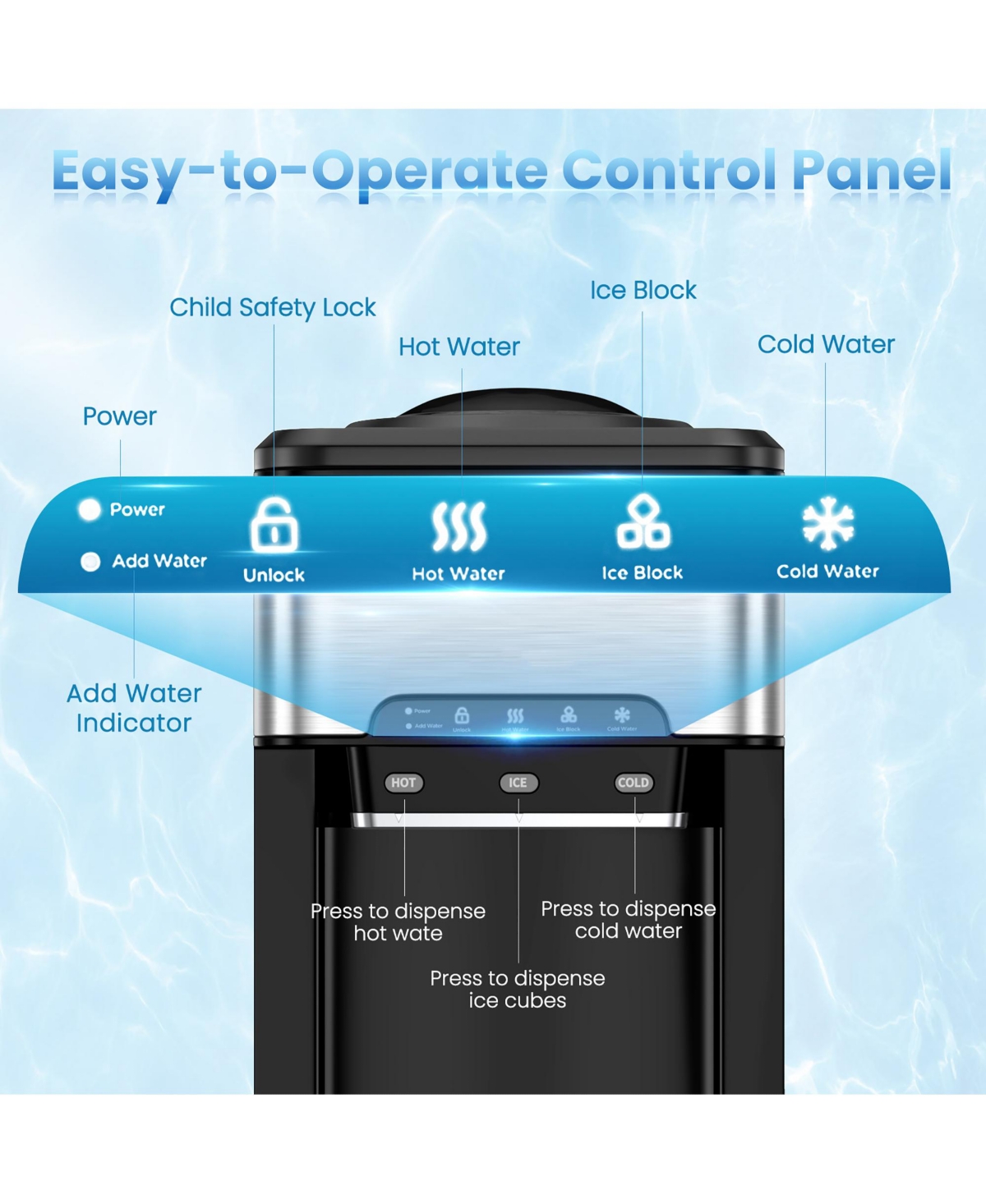 Costway 3-in-1 Water Cooler Dispenser with Built-in Ice Maker w/ 3 Temperature Settings