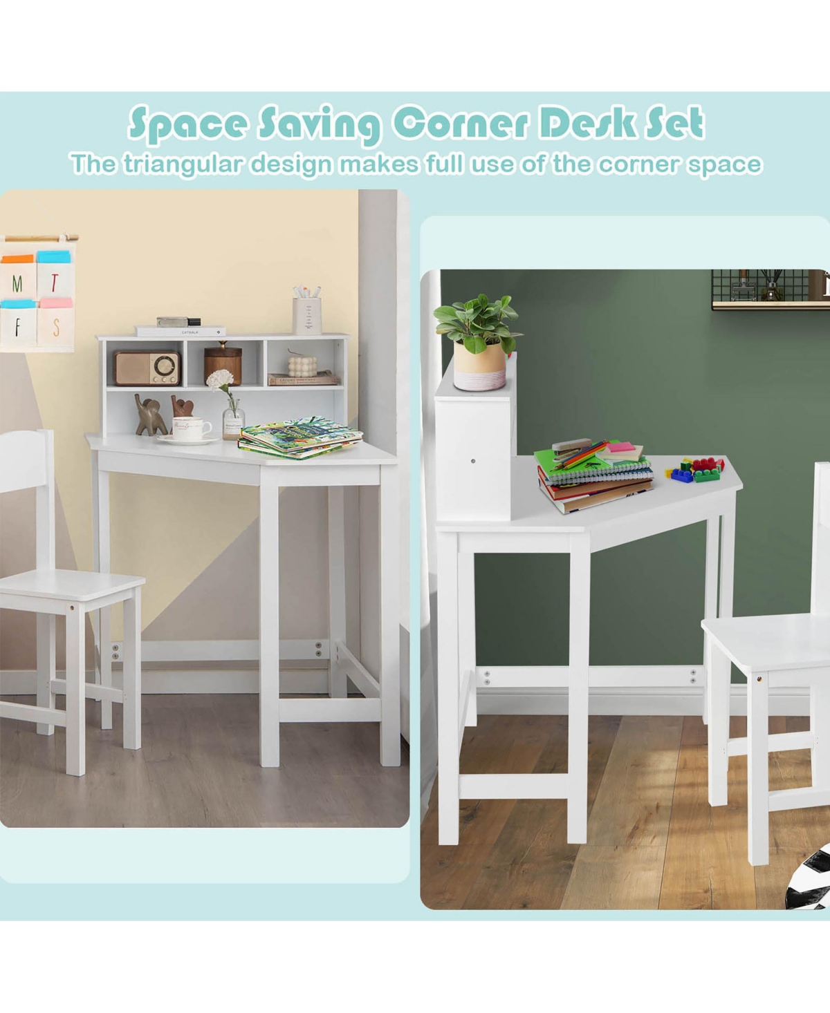 Kids Corner Desk & Chair Set Wooden Study Writing Workstation