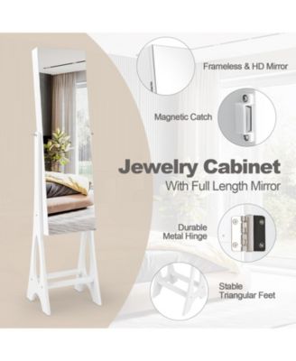 LED Jewelry Cabinet Armoire with Bevel Edge Mirror Organizer Mirrored Standing