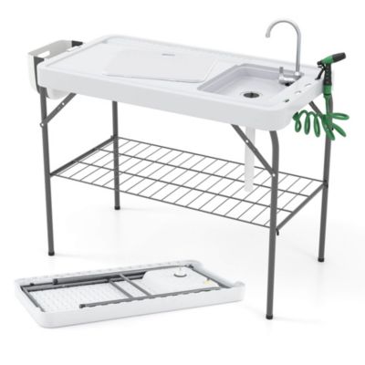 Folding Fish Cleaning Table Portable Camping Table with Faucet Hose Grid Rack