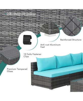 7PCS Patio Rattan Furniture Set Sectional Sofa Cushioned Garden