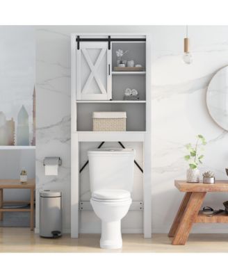 Over the Toilet Bathroom Storage Cabinet with Sliding Barn Door & Adjustable Shelf