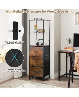 Tall Storage Tower with 3 Drawers and 3 Shelves, Freestanding Vertical Dresser Chest