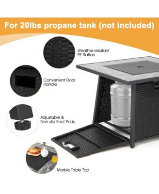 35'' Propane Gas Fire Pit Table Patio PE Wicker Rattan w/ Lava Rocks