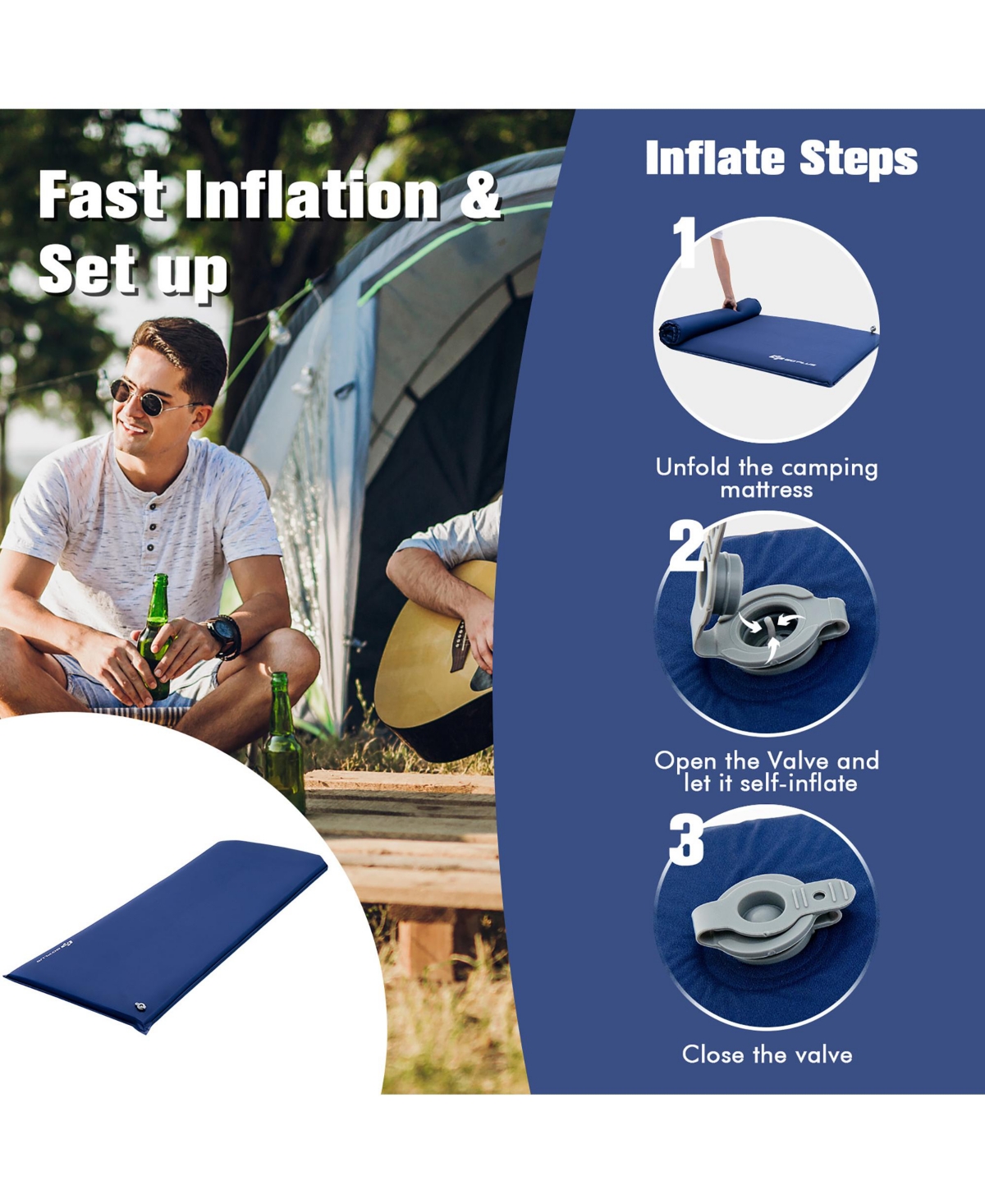 Costway Portable & Lightweight Folding Foam Sleeping Cot for Camping