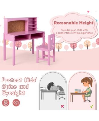 Kids Desk and Chair Set Study Writing Workstation with Hutch & Bulletin Board